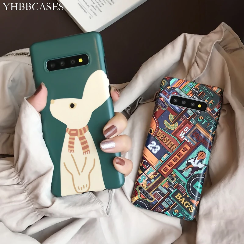 

YHBBCASES Cartoon Rabbit Soft Cases For Samsung Note 8 9 Retro Geometric Billboard Phone Cover For Samsung Galaxy S8 S9 S10 Plus