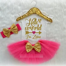 Пользовательское имя Hello World baby girl Добро пожаловать домашнее боди для новорожденного, для младенца, шаровары, комбинезон, наборы для душа ребенка вечерние сувениры