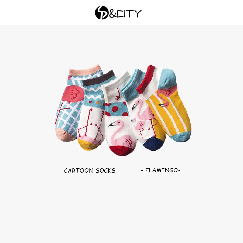 

SP&CITY Hot Selling Flamingo Patterned Women Cotton Socks Colored Casual Cartoon Animal Harajuku Fashion Female Ankle Low Sox