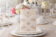 50pcs/lot Lace Laser Cut Wedding Invitations White Red Free Customize Inner Sheet Laser Cut Wedding Cards Elegant CW060