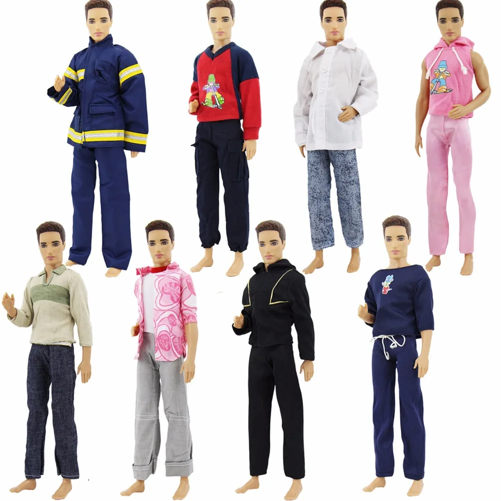 

3 Sets Fashion Men's Outfit Mixed Style Costume Long Sleeve Uniform Jumpsuit Trousers Clothes For Barbie Doll Ken Accessories