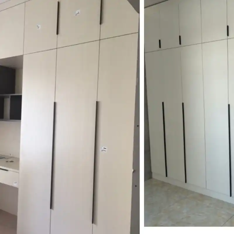 Feng Ye Black Invisible Handles Perforated Aluminum One Word Dark Kitchen Cabinet Door Furniture Wardrobe Handle Matching Screw
