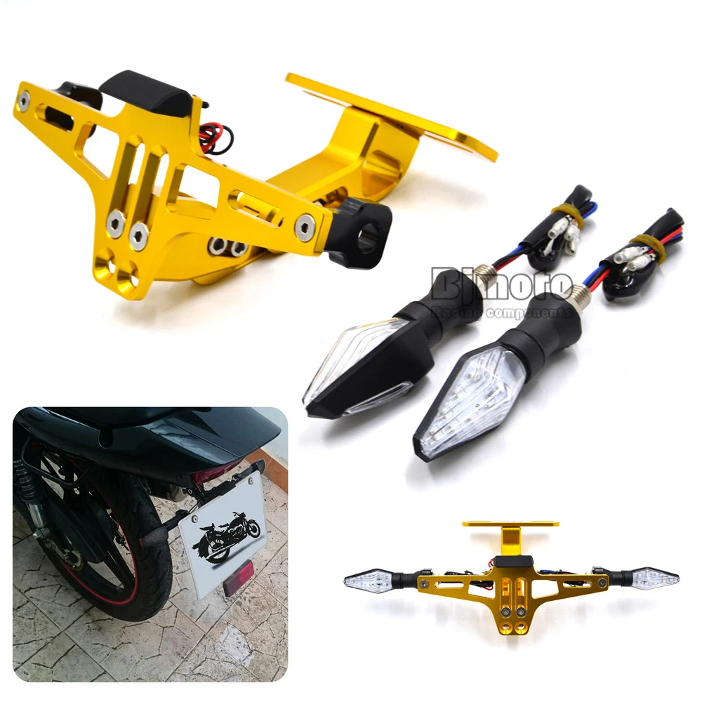 

BJGLOBAL Universal Adjustable License Plate Bracket w/ Light + 2x LED Turn Signal Tail Lights for KTM Yamaha Kawasaki BMW Honda