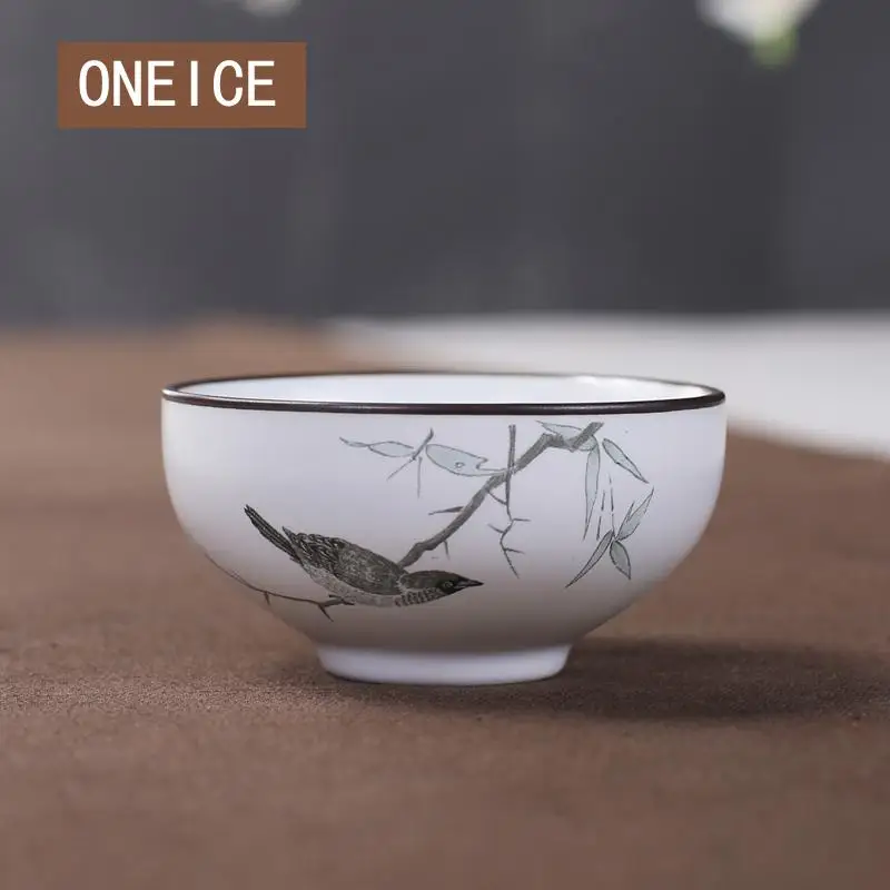 

Chinese Style Delicate Handmade 50ml Small Tea Cup Jingdezhen Rough pottery Tea bowl Hand Painted Lotus Cup