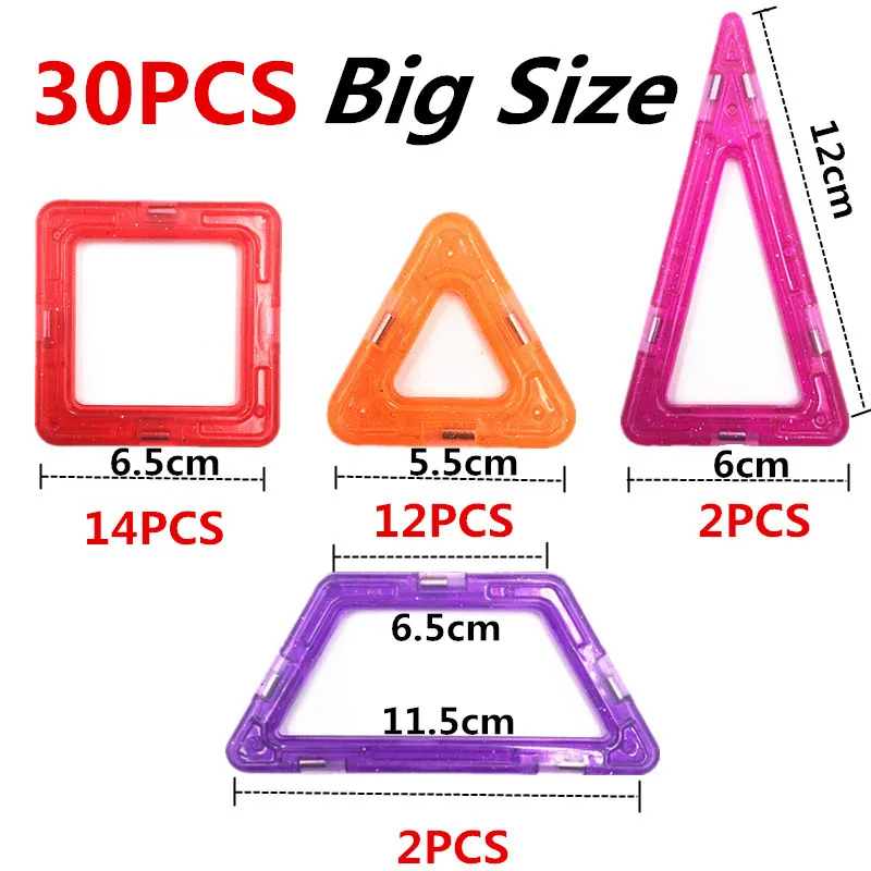 

30/10pcs Big Size Magnetic Building Blocks Designer Construction Set Model Plastic Magnet Pulling Educational Toys For Kids Gift