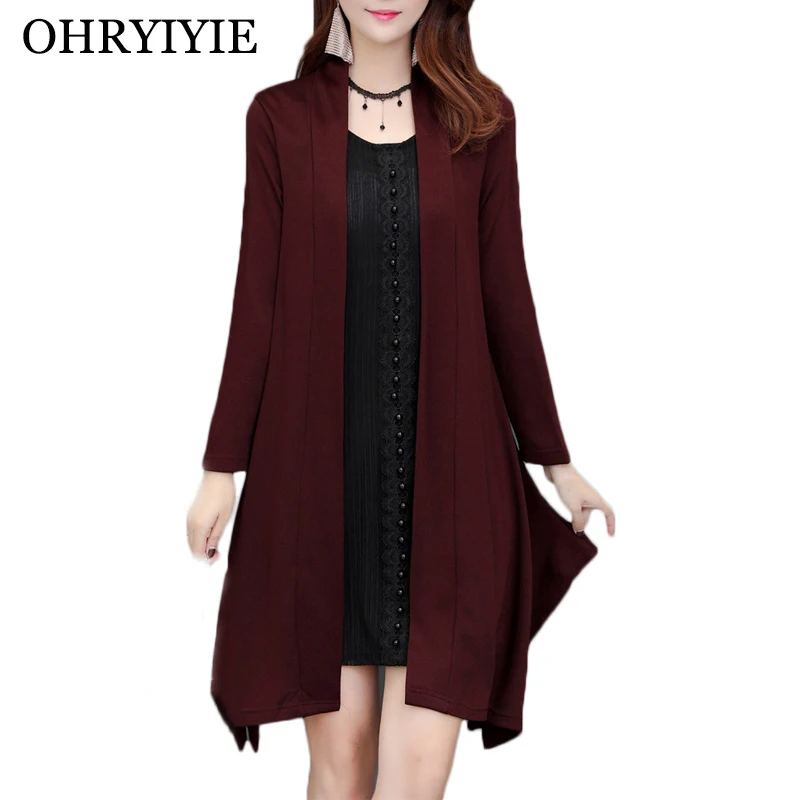 

OHRYIYIE 2019 Spring Autumn Long Cardigan Sweater Women New Casual Solid Color Knitted Sweater Female Loose Big Size Coat XL-5XL