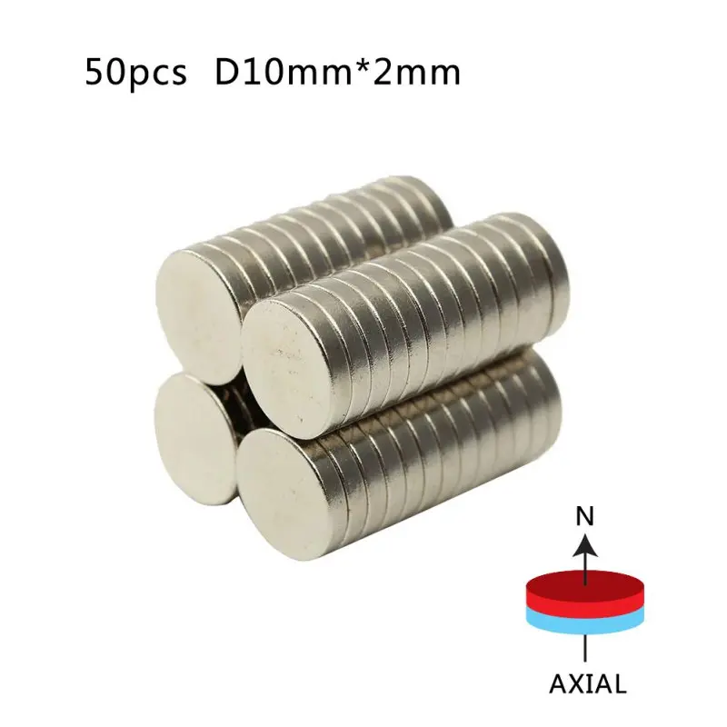 50 шт./лот неодимовый магнит 10x2 редкоземельный Сильный Круглый Постоянный 10*2 мм Электромагнит на холодильник NdFeB никель магнитный диск