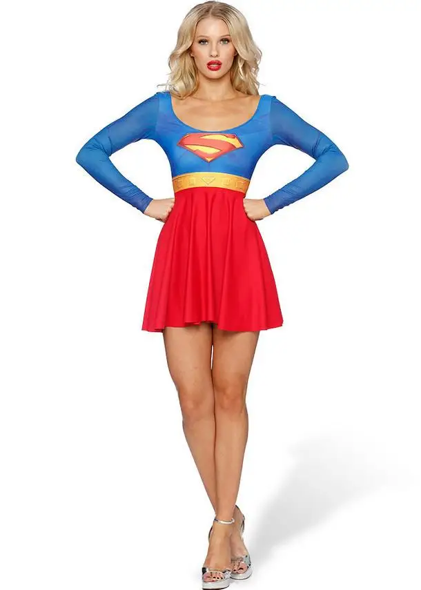 

Free shipping 2017 Summer Supergirl Dresses cosplay Beach Dresses Wonder Woman