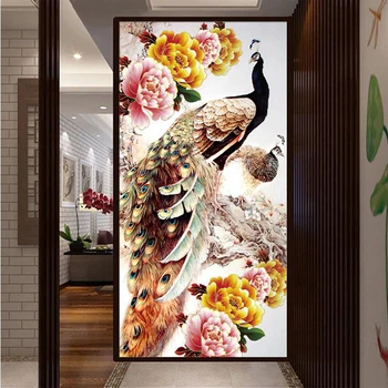 

Diamond Mosaic painting Cross stitch Needlework blooping rich peacock animals diamond round crystal embroidery vertical version