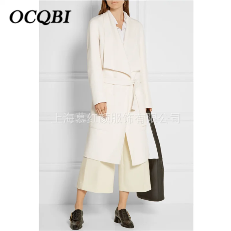 

2019 Fashion Cashmere Plus Size Office Lady Coat Slim Fit Elegant Designer Women Clothing White Coat
