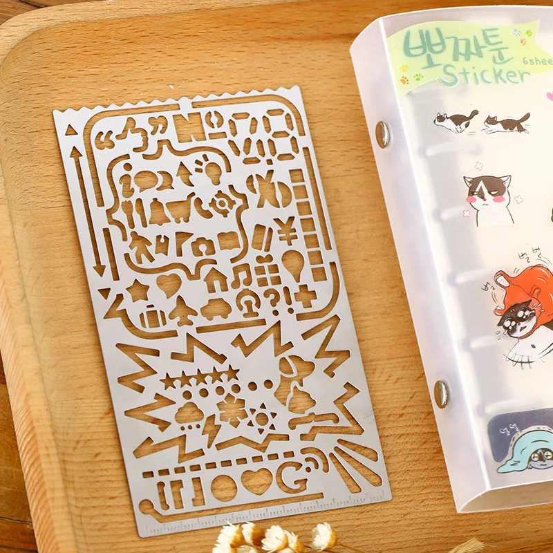

Vintage Portable Stainless Steel Stencils Hollow Ruler Planner Travel Diary Notebook DIY Tool Filofax Template Gift Stationery
