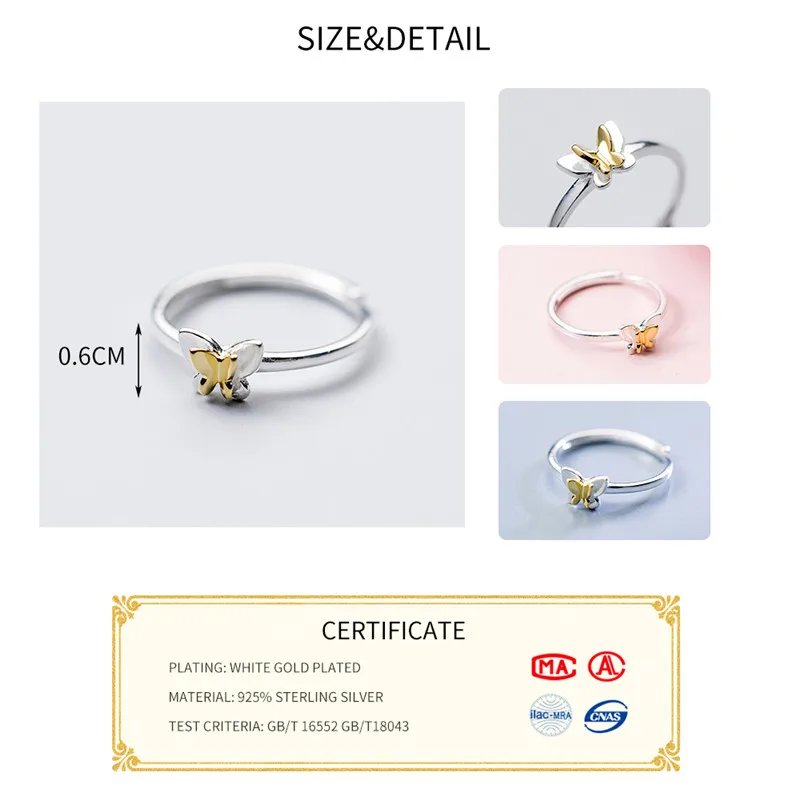 INZATT романтическое кольцо с бабочкой, Настоящее 925 пробы, серебро, золото, цвет для женщин, на день рождения, Трендовое ювелирное изделие, Mujer Moda, подарок