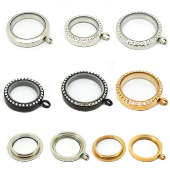 

10pcs round plain screw crystal 316 stainless steel Memory living glass locket floating charms for Women necklace