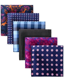 

Men Fashion Pocket Square Paisley Plaid Floral 6 Pcs 25 x 25 cm Handkerchief Wedding Party Pocket Square Gift box set