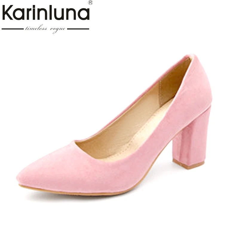 

Karinluna Women's Glitter Cloth Upper High Heel Party Wedding Shoes Woman Pointed Toe Less Pumps Big Size 31-48