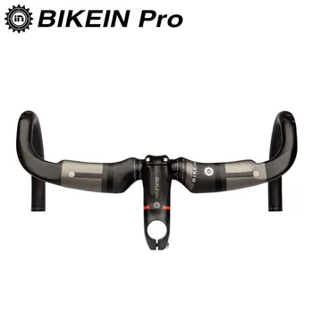 

BIKEIN - Ultralight Full UD Carbon Road Bicycle Handlebar + Pro Stem 10 Degrees Cycling Road Bike Parts Bent Bar Matte 360g