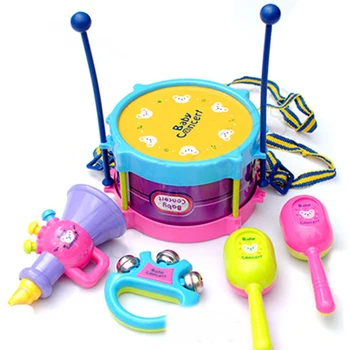 

5pcs/set Musical Instruments Playing Set Colorful Educational Toys Drum / Handbell / Trumpet / Sand Hammer / Drum Sticks For Kid