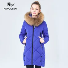 Foxqueen 2017 Новый Толстой Теплый Зимний Женский Пуховик Мод Открытое Теплое Пальто С Меховым Воротником Енота Женская Зимняя Куртка Высокого Качества Бесплатная Доставка 6118