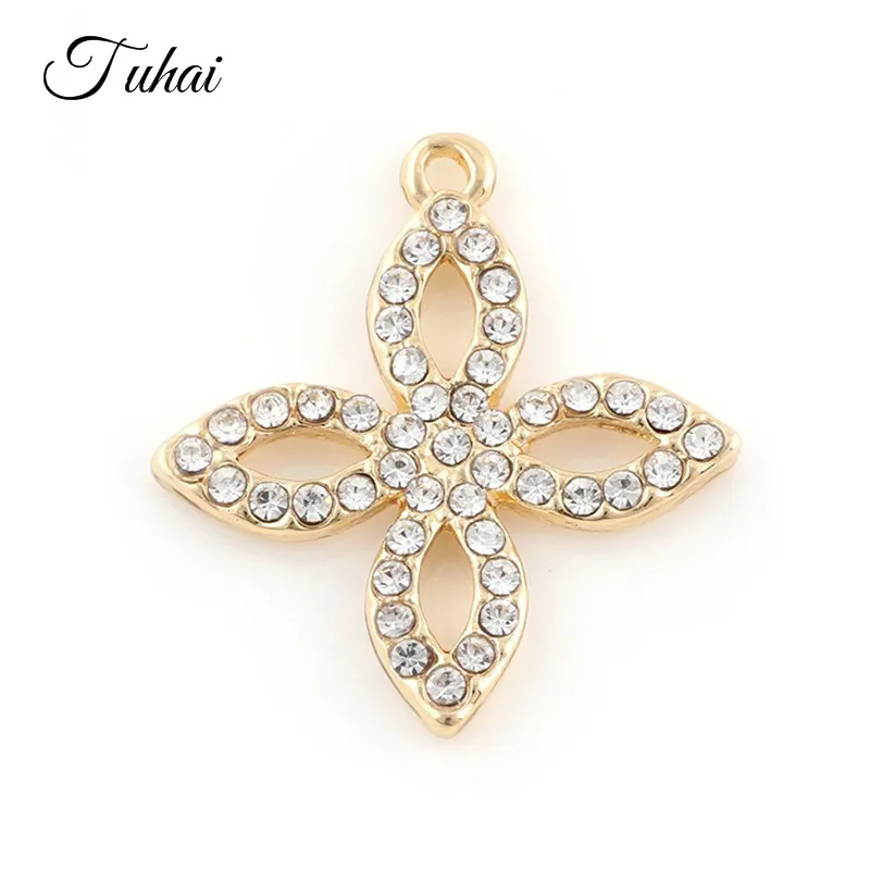 

10pcs Four Lucky Clover Flower Charms Pendant for Women Necklace Jewelry Silver Gold Color Crystal Dangle DIY Making 27*25mm
