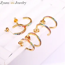 10 пар, 18 мм, золотистый цвет, Круглый Круг геометрические серьги-гвоздики проложили Радуга Красочные CZ цирконий Модные женские ювелирные изделия