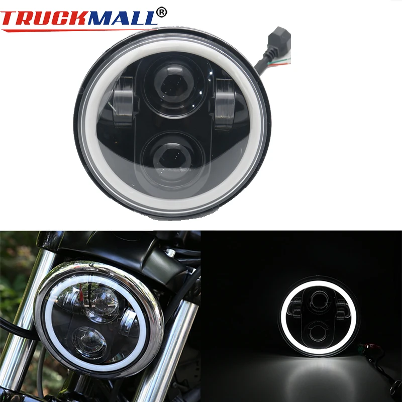 

5 3/4" LED Halo Ring Headlight with Angle Eye Headlamp 5.75 inch White Daytime Running Light For Dyna Sportster Softail