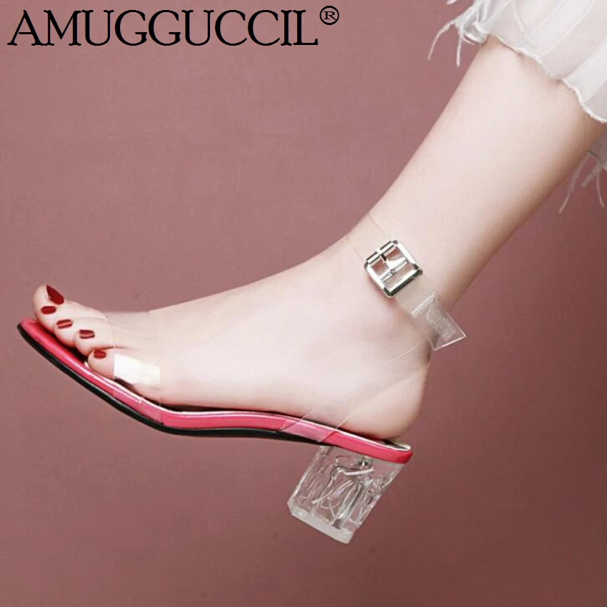 

2019 New Plus Big Size 32-48 White Black Silver Pink Yellow Buckle Fashion Sexy Mid Heel Summer Female Lady Women Sandals L1015