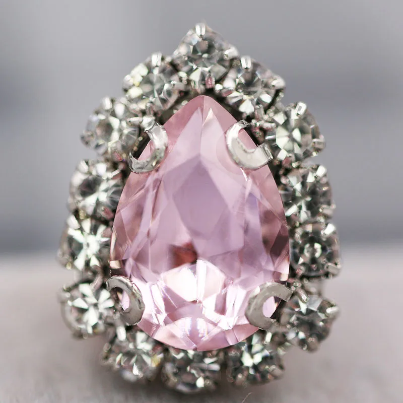 

New arrival sew on glass rhinestones with claw Pink flatback Teardrop sew on Crystal button diy weddiing decoration Accessories