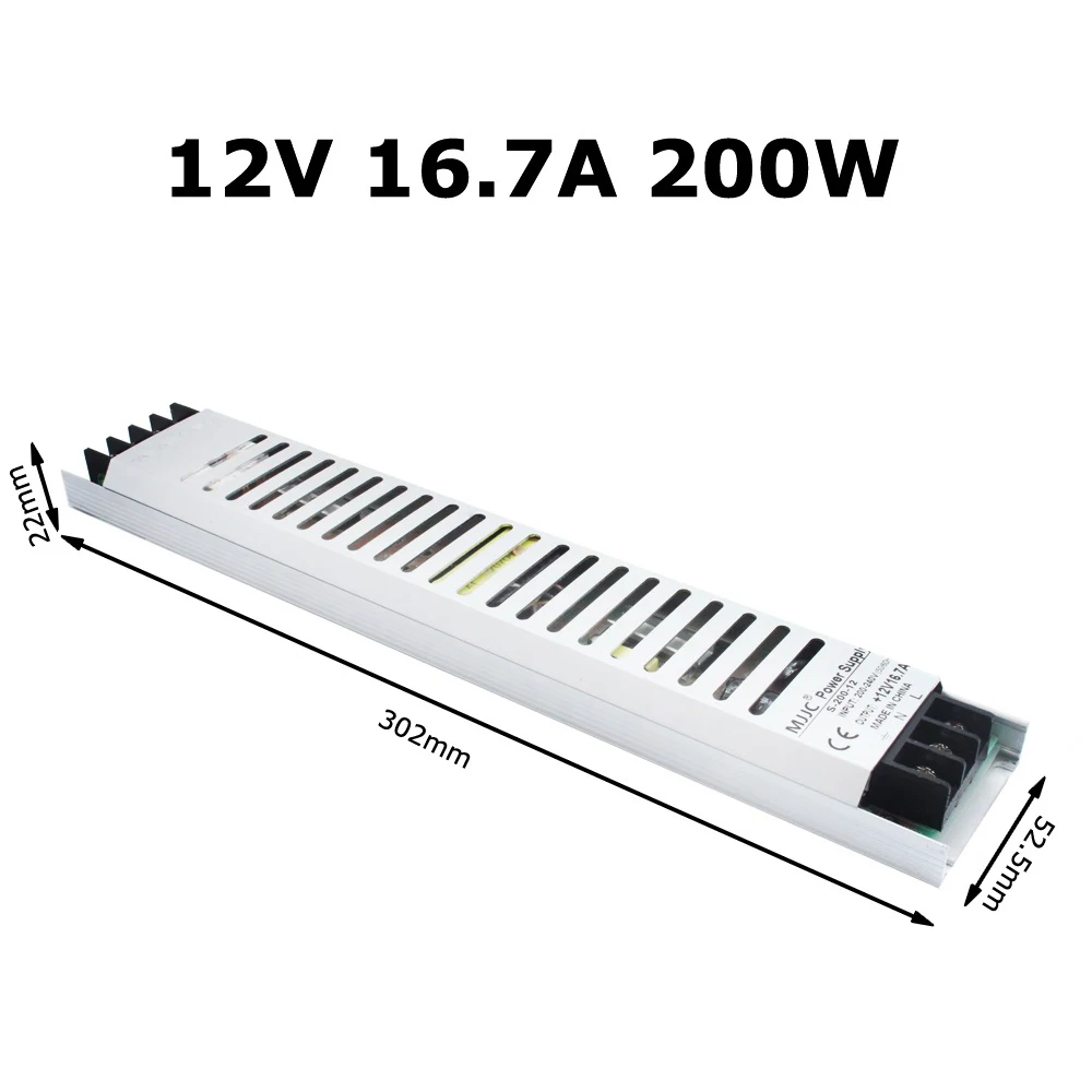 12 вольт источник питания ультра тонкий AC 220V к DC 12 V светодиодный Dirver 60W 100W 120W 150W 200W 300W тонкий импульсный трансформатор - Цвет: 12V 16.7A 200W