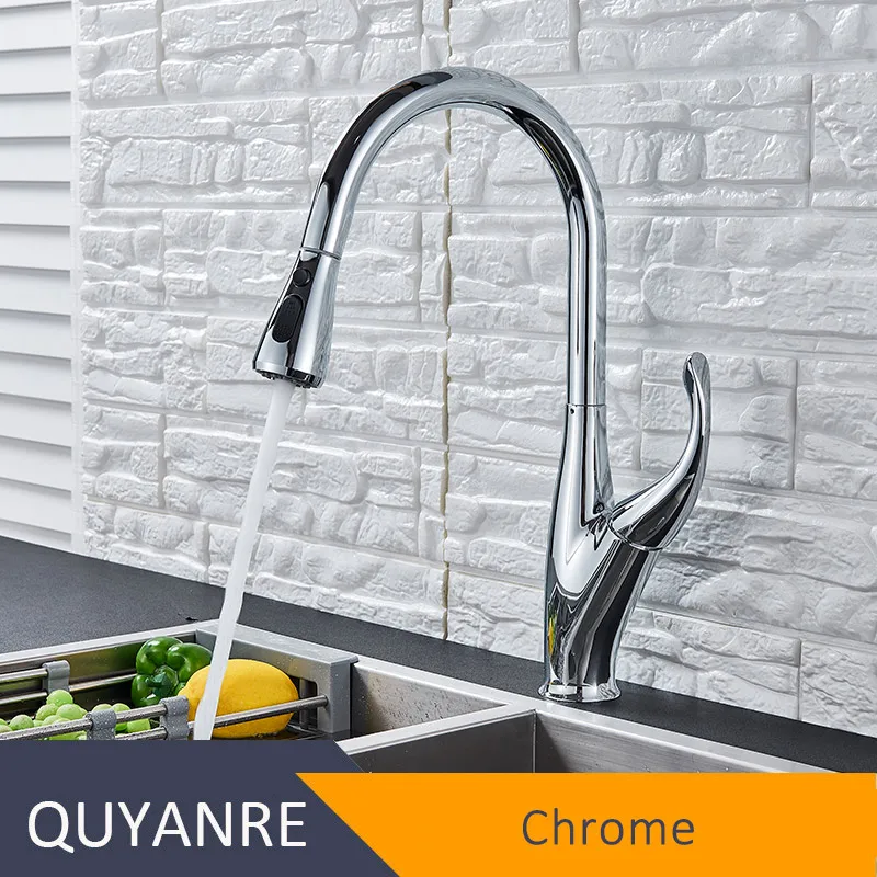 Quyanre матовый черный выдвижной смеситель для кухни с одной ручкой смеситель горячей и холодной воды кран с вращением на 360 градусов кухонный кран для кухни - Цвет: Chrome