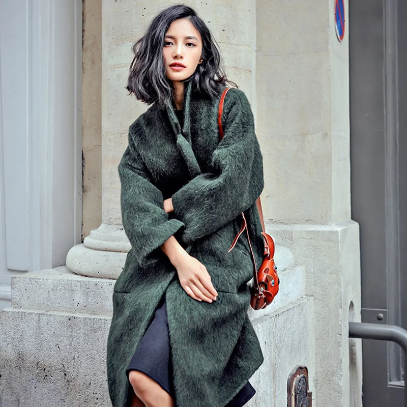 Осенне-зимнее женское плотное черно-зеленое шерстяное пальто женское Новое винтажное модное Повседневный свободный свитер в английском стиле Vestidos Q370