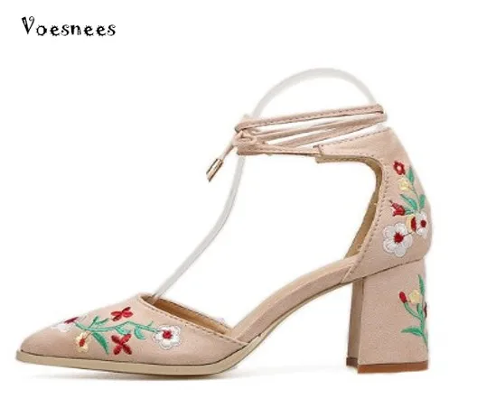 

Fashion European &American Embroidery Women's Sandals Spring Summer High Heels 6.5cm Sexy Sweet Women Sandals Pointed Single New