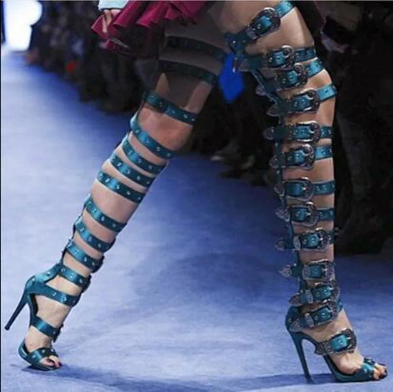 New Design Women Fashion Open Toe Buckle Design Over Knee Gladiator Boots Cut-out Luxury High Heel Sandal Boots Dress Shoes New Design Women Fashion Open Toe Buckle Design Over Knee Gladiator Boots Cut-out Luxury High Heel Sandal Boots Dress Shoes