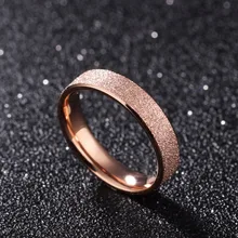 4mm Frosted and Gloss Plain Rose font b Gold b font Color Engagement Rings in Stainless