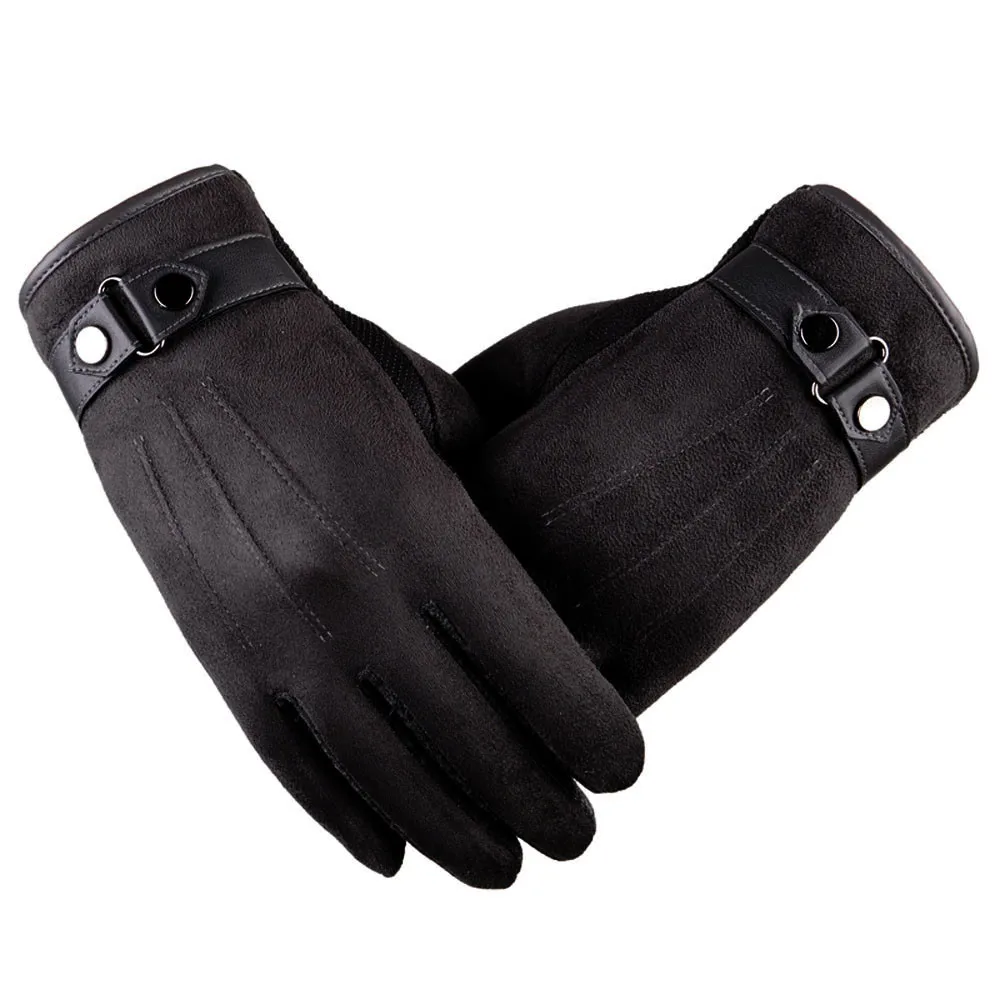 Из искусственной замши мужские перчатки зимние теплые полный пальцы варежки противоскользящие уличные утепленные мотоциклетные перчатки# VE