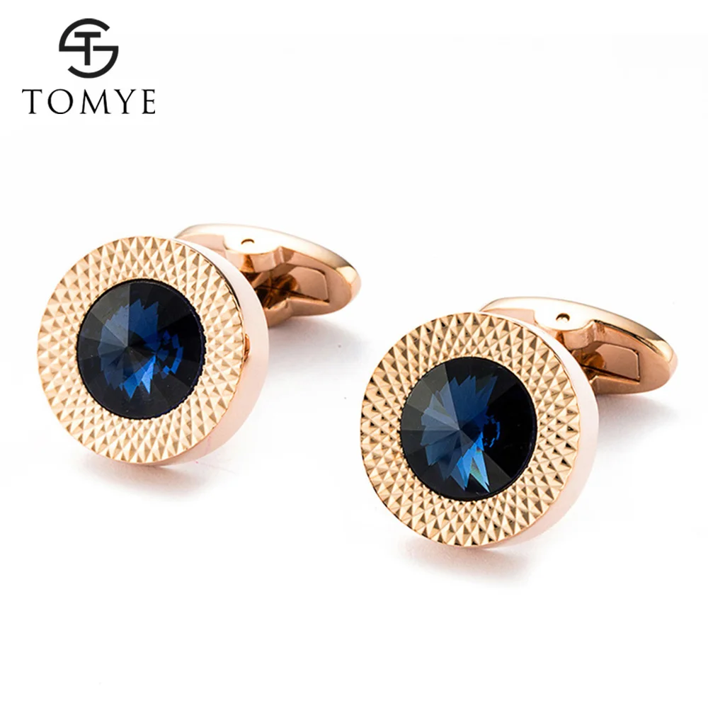 

TOMYE Luxury Swarovski Crystal Rose Gold Cufflinks for Men Fashion Shirt Cuff Links High Quality Wedding Gift