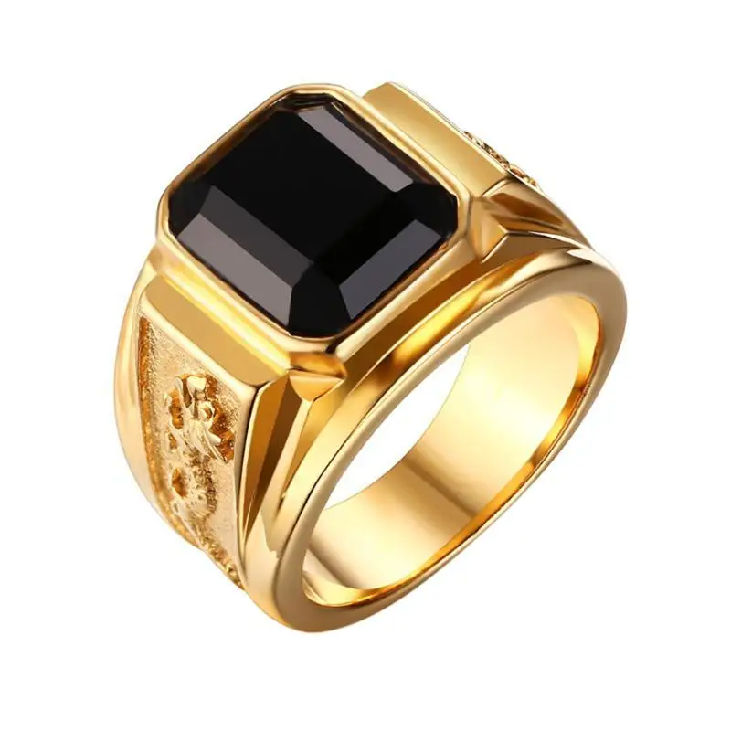 

Punk Style Men's Blue Rhinestone Ring with Dragon Pattern Gold-color Men Wedding Male Alloy Jewelry Vintage Rings Jewelry Decor