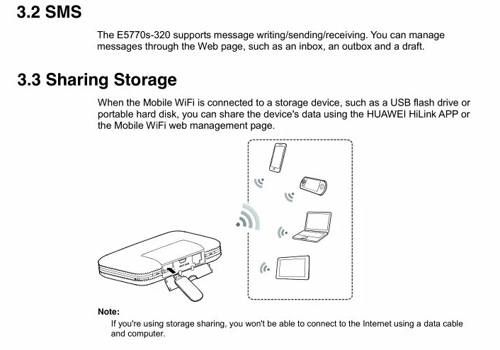 Huawei E5770 Мобильный Wi-Fi маршрутизатор с RJ45 4 аппарат не привязан к оператору сотовой связи FDD800/850/900/1800/2100/2600 МГц DC-HSPA+ 850/900/1900/2100 МГц