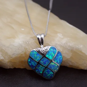 

Hermosa Jewelry Exquisite Fashion Girl Necklace Pendants Leaves Shape Silver Color inlay Blue Opal ABDZ-003