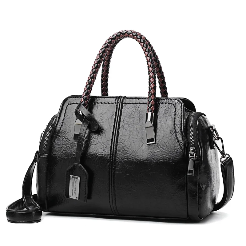 Модные женские сумки из высококачественной кожи, женские повседневные сумки-тоут, женские сумки через плечо, стиль - Цвет: Black