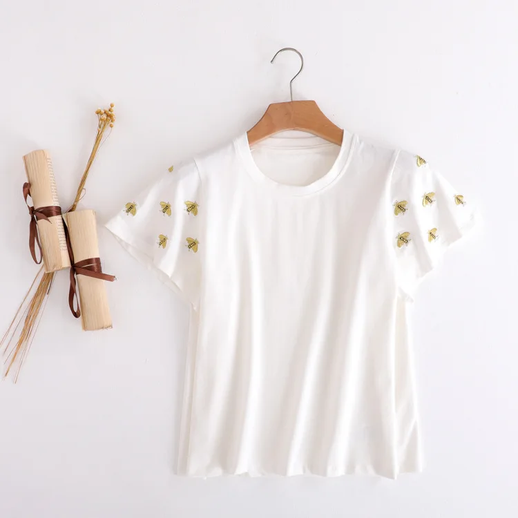 

New high-end lady bees embroidery with printing set of head of the European and American t-shirts with short sleeves