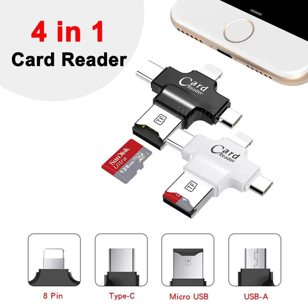 

Mini Multi Port SD Card Reader 8 Pin/Type-C/Lightning/Micro USB Portable for PC/Android/iPad/iPod/iPhone 5/7/7Plus 8/8Plus OTG