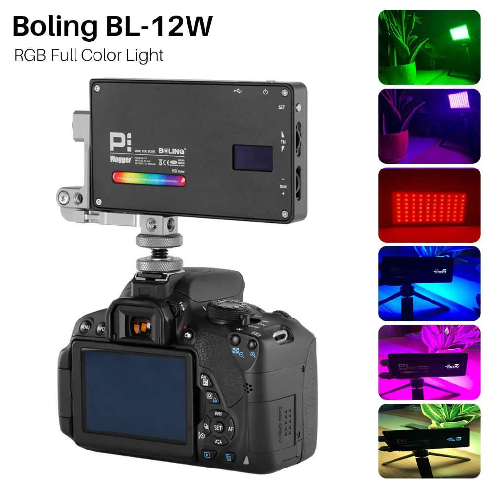 

Boling BL-P1 12W RGB Full Color Light Vloging Photography Lighting 2500K-8500K Dimmable for Canon Nikon Sony DV DSLR
