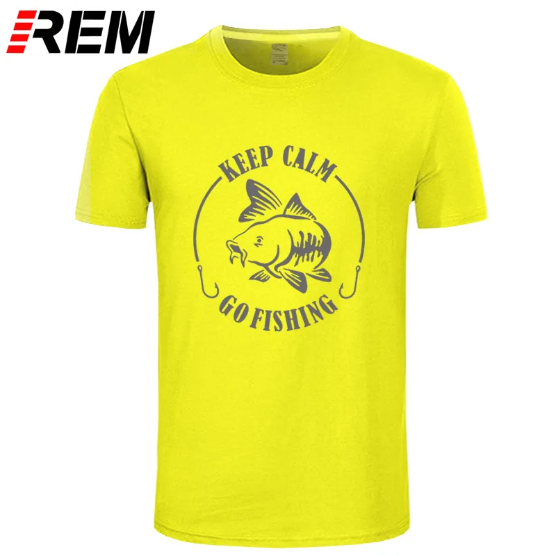REM Keep Calm Go Fishinger футболка юмором карпом печать мужская брендовая Футболка Высокое качество хлопок o-образным вырезом короткий рукав Футболка - Цвет: yellow gray