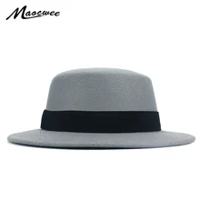 Девушка с плоской верхней Шапки одноцветное черный, красный Повседневное Винтаж широкими полями Fedora войлок котелок фетровую шляпу Клош Для мужчин Бандитский Hat chapeu