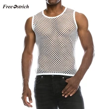 Страусиная Мужская сексуальная сетчатая майка для лета прозрачное Прозрачное нижнее белье без рукавов мужской черный белый жилет Лидер продаж