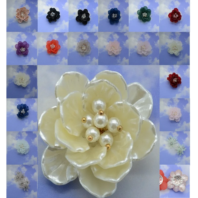 

6PCS About 40mm Beautiful Resin Leaf Pearl / Rhinestone Rose flower shaped DIY handmade material accessory Handicraft Decoration