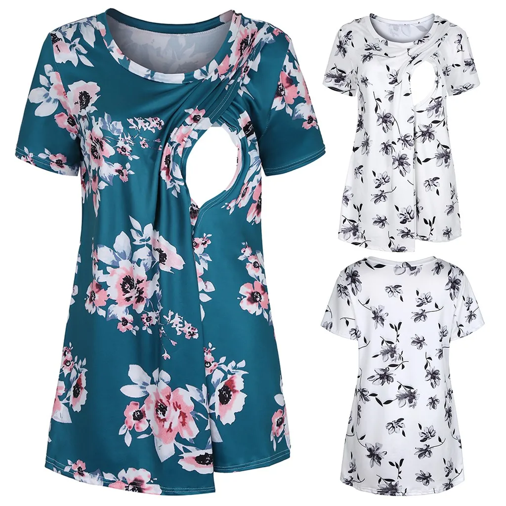 

Women Maternity Pregnancy Floral Print Nursing Baby Breastfeeding T-shirt Tops ropa premama embarazadas zwanger kleding hamile