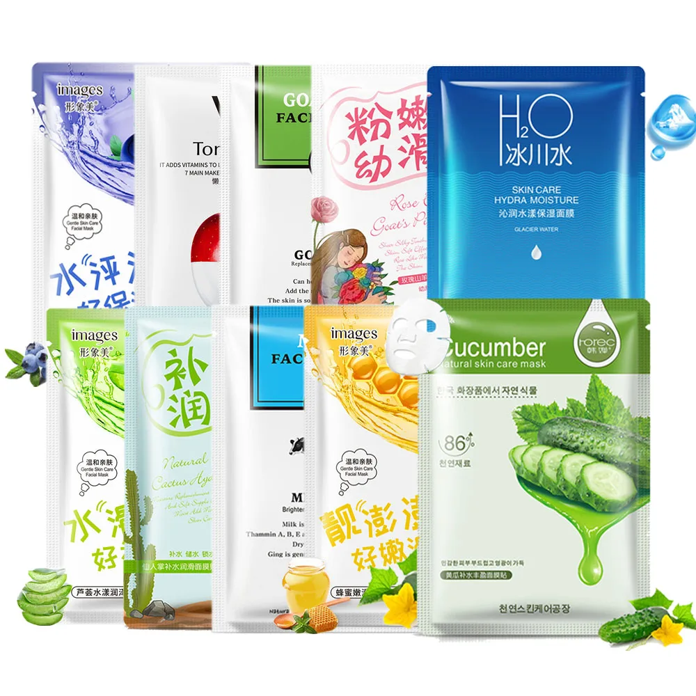

HanChan 10Pcs/Lot Face Mask Hyaluronic Acid Facial Masks Moisturizing anti acne aging whitening Skin Care Masks