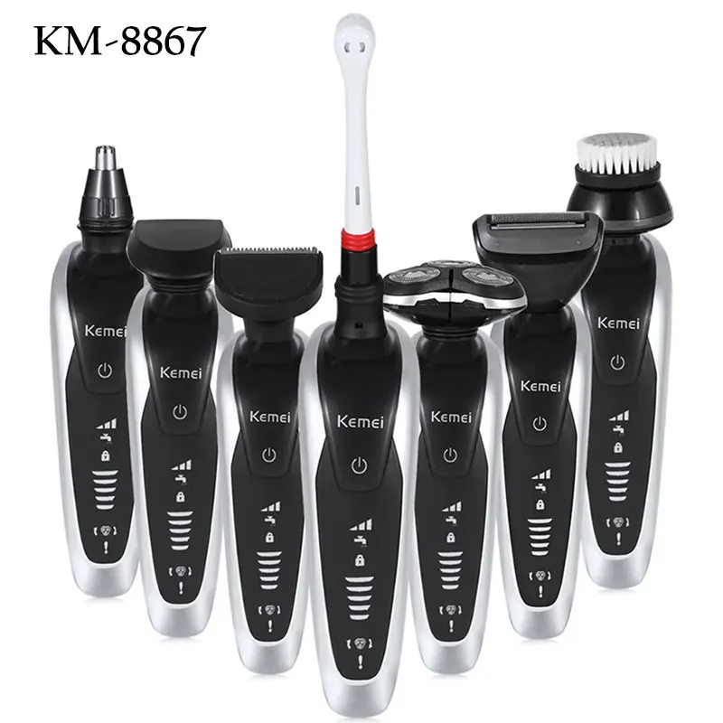 Скидка Kemei KM 8867 7 в 1 3D Электробритва Braun для мужчин беспроводной триммер для бороды перезаряжаемый станок для бритья Barbeador бритва