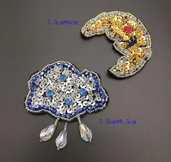 

New Cloud Moon Bead Sequined Patches for Fashion T-shirt Sweater Decoration Sewing on Patch Garment Accessotires Fabric